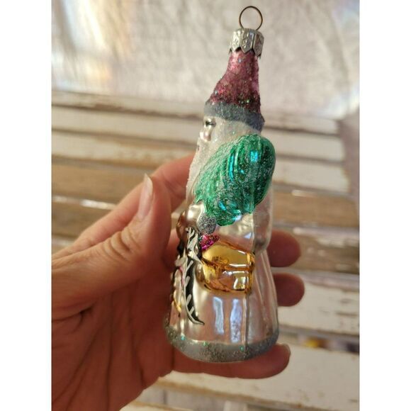 white glass Santa marionette puppeteer tree ornament Xmas - Picture 2 of 9